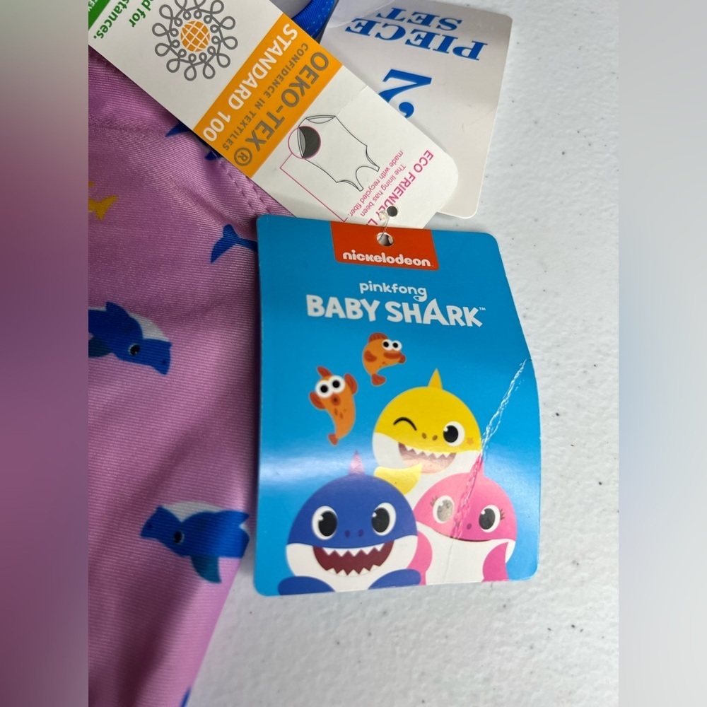 Baby Shark Toddler Sz 5T Girl Ruffle Tankini Pink Swimsuit UPF 50+ 2 PC - Picture 4 of 8